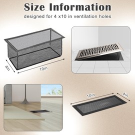 2+2Pack Floor Vent Screen Net 4×10 in, Windspeed 2 Air Vent Filter Mesh Catcher with 2 Magnetic Vent Mesh Air Vent Filters for Home Floor Vent Covers Trap Keeps Bugs, Coins, Pet Hair, Food Out
