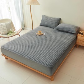 LweiPsqLin Quilted Flannel Fitted Sheets,Soft Flannel Fleece Mattress Top- Suitable for Fall and Winter,Fitted Deep Pocket Up to 15''. (Gray, Queen)