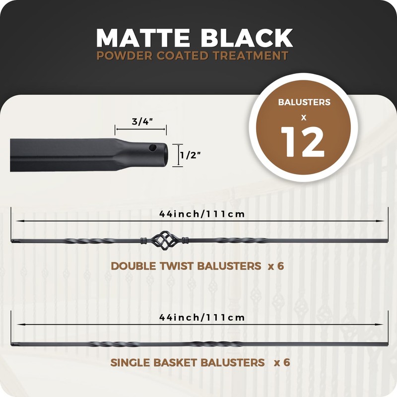 12Pack Wrought Iron Balusters 44 Inches Metal Railings Deck Balusters