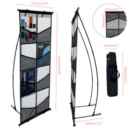 Displayfactory Mesh Literature Brochure Display Stand with 8 Pockets & Carrying Bag Roll Up Magazine Rack Lightweight Brochure Holder Floor Standing Catalog Display Rack for Tradeshow & Exhibition