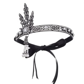 GORTIN 1920's Flapper Headband Inspired Leaf Headpiece Rhiestones Pearl Headdress Cocktail Party Bride Wedding Flapper Hair Accessories for Women and Girls(Black)