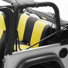 Coverking Custom Fit Seat Cover for Jeep Wrangler CJ 2-Door - (Neoprene, Black/Yellow)