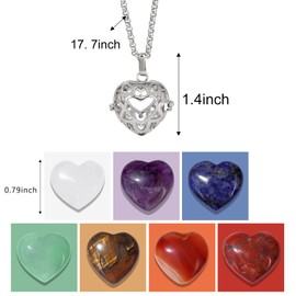 Raicegs Heart Shaped Crystals and Healing Stones 7 Chakra Crystal Necklace 0.8 inch Heart Gemstones Natural Stones Necklaces for Women Spiritual Gift for Women Teen Gir