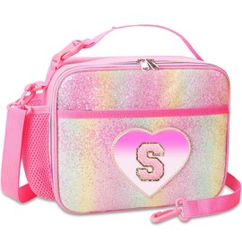 RHCPFOVR Kids Initial Lunch Bag - Insulated Lunch Box for Boys Girls,Washable Lunch Bag and Reusable Toddler Leak-proof Lunchbox for School and Daycare Pink S