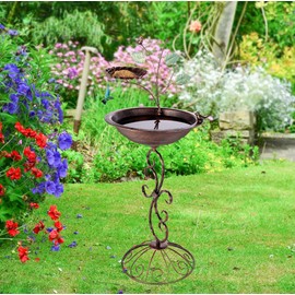 VEWOGARDEN 31" Pedestal Bird Bath for Outside, Outdoor Metal Bird Bath and Feeder Combo for Garden Yard Patio Decoration
