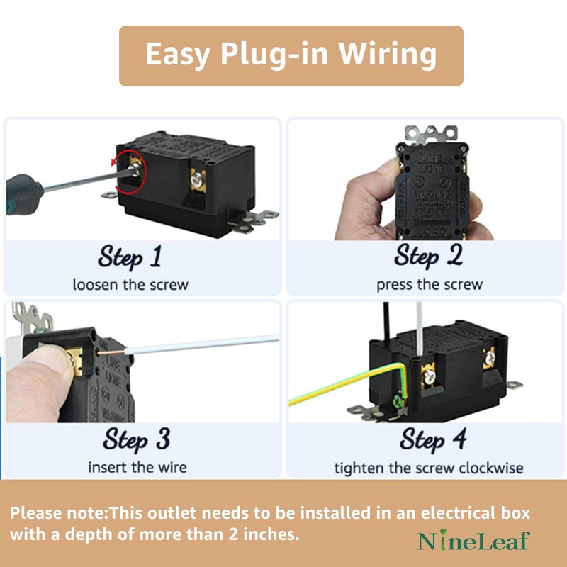 Nineleaf Black GFCI Outlet 15Amp 2PK,Black Outlets Receptacles,GFI Electrical Outlet