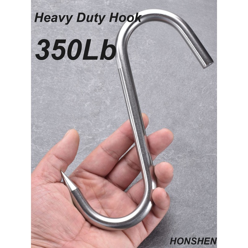 HONSHEN 12mm Heavy Duty Meat Hooks,8 inch Stainless Steel S-Hooks
