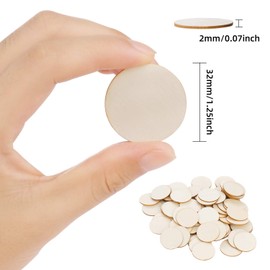 moinkerin 100 Pcs Unfinished Round Wood Log, Wooden Slices Discs Pieces 32mm Circle Shapes for Wedding Décor, DIY Art Craft, Ornaments, Scrapbook, Plaques