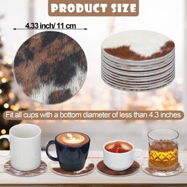 Hushee 12 Pcs Cowhide Coasters Round Natural Leather Cowhide Drink Coasters for Tea Cup Living Room Office Desk Decoration