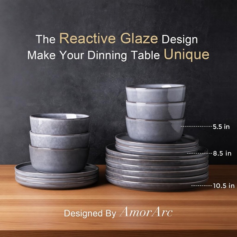 AmorArc Stoneware Dinnerware Sets,Round Reactive Glaze Ceramic Plates and Bowls