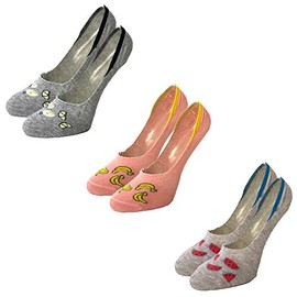 Fashion Culture Women's Fruit Print No Show Peds Gel Tab Liner Socks Pack of 3, One Size, Multi