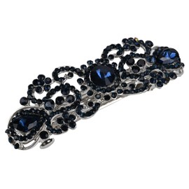 Vintage Crystal Hair Barrettes,Sparkly Glitter Crystal Rhinestones Flower Hair Clips French Style Hairpin Pearl Hair Accessories for Women Girls (Navy BlueA)