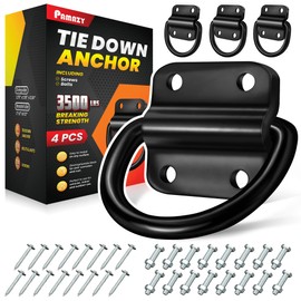 PAMAZY 4PCS Heavy Duty Steel D Rings Tie Down Anchors, Ultra Durable 3500 Pound Breaking Strength Surface Mount Hooks Securing Cargo for Trailer, Truck Bed, with Screws & Bolts