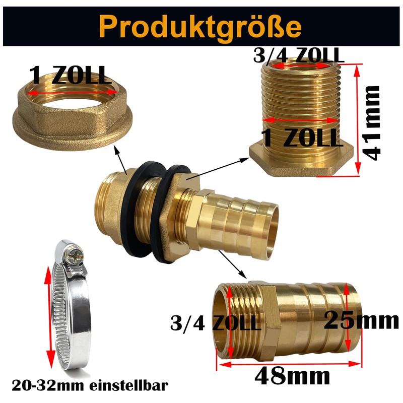 Tank Feed-Through with Spout, Brass Water Butt Feed-Through 3/4 Inch