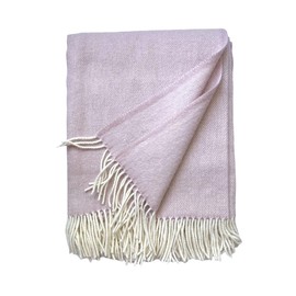 JOWOLLINA Plaid Wool Blanket with Fringes 100% Virgin Wool (145 x 180 cm, Plain Soft Pink)