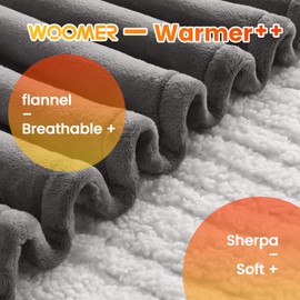 WOOMER [5-Year Warranty] Electric Blanket Twin Size,Durable Flannel and Soft Sherpa,Dual Control,62”×84” Heated Throw Blanket, 10 Heat Levels&0.5-12h auto-Off,Energy Efficient,ETL Certified