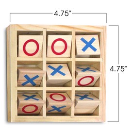 Gamie Wooden Tic-Tac-Toe Game, Small Classic Wood Travel Game for Kids with Fixed Spinning Pieces, Coffee Table Decor, Fun Indoor Night Activity for Boys and Girls