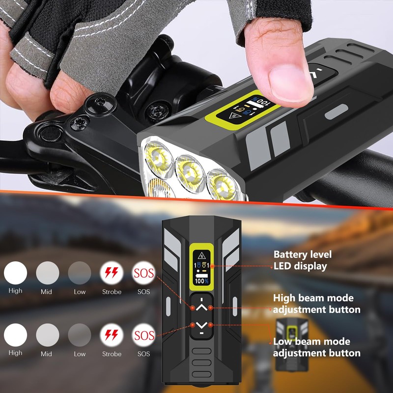 Bike Light, 2000 Lumen Bike for Night Cycling, Type-c Fast