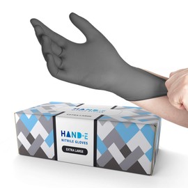 Hand-E Touch Grey Disposable Nitrile Gloves X Large 50 Count, Powder and Latex Free Medical Gloves, Exam Surgical Gloves, Food Safe Cooking Gloves - Textured Fingertips