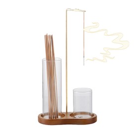 2-in-1 Incense Holder with Glass Ash Catcher – Wooden Base Incense Burner & Organizer for Sticks – Elegant Design for Meditation, Yoga, Spa, Home Décor (Deep Wood)