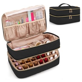 BAFASO Manicure Case, Double Layer, For 40 Bottles (15 ml), Holds Nail Tools, Black, black