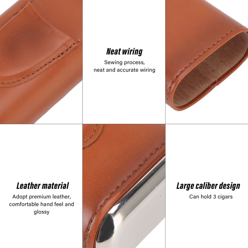 3 Finger Cigar Case Iron Cover Portable Soft Glossy Leather
