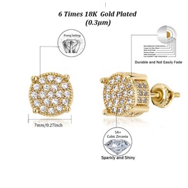 YOSZO Gold Stud Earrings for Women 18K Gold Plated Screw Back Cubic Zirconia Cartilage Studs Round Small Mens Earrings Stud