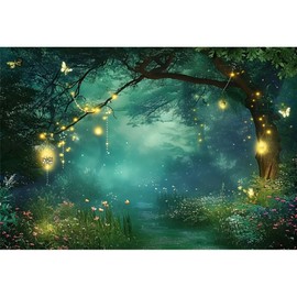 Xiaoterna 8x6ft Forest Backdrop Jungle Safari Night View Green Tree Butterfly Photography Background Spring Charming Garden Fairy Enchanted Forest Backdrop Adults Kids Portrait Photo Studio Props