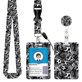 ID Badge Holder with Retractable Lanyard & Badge Reel, 360° Rotating Clip for Nurses, Doctors, Teachers - Hospital, School, Office (Camouflage Soccer Pattern)