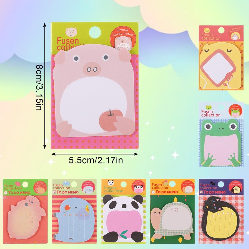 FRIUSATE 24 Packs Sticky Notes, Cartoon Animal Sticky Notes, Cute