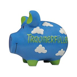 KCG 101214 Spardose Schwein Traumerfüller Keramik hellblau mittel, 13cm x 12cm x 17cm