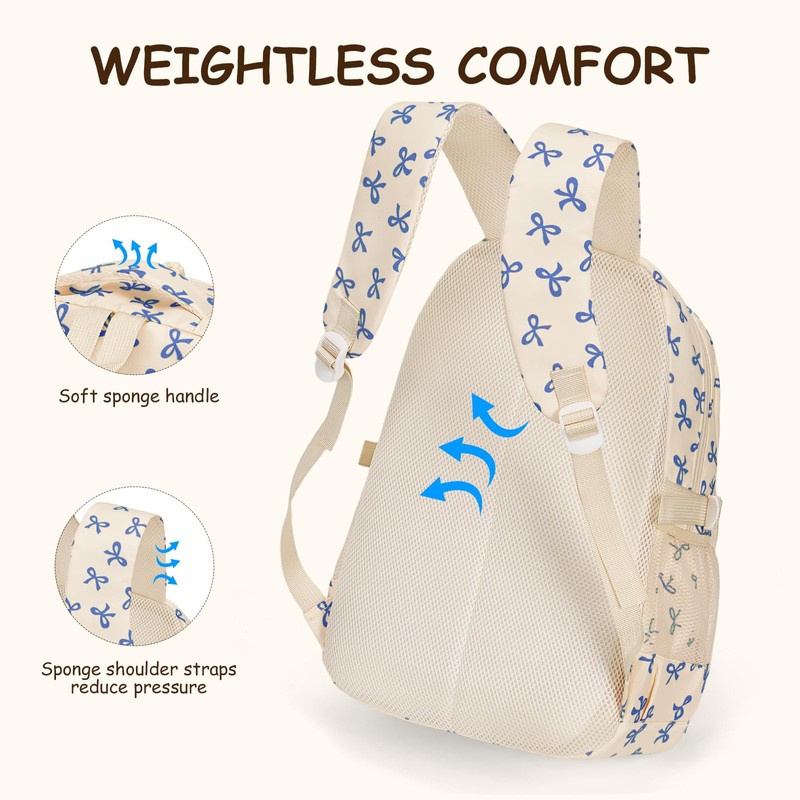 Bow Backpack for Women Kawaii Coquette Nylon Backpack 3Pcs Set