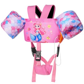 MoKo Kids Swimming Vest, Toddler Floaties, Arm Band Floaties with Adjustable Strap, Swim Jacket Water Wing Pool Float, Water Sports Learning Swim Training Equipment, Pink Mermaid