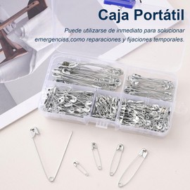 SSX-KJ 260 Pcs Imperdibles,Varios Tamaños,Seguros para Ropa,Ideales para Ropa,Costura y Manualidades,Acero Niquelado Inoxidable,Manualidades y Suministros,Incluye caja de almacenamiento(Plateados)
