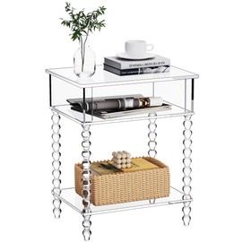 Dewrhiixe Acrylic Side Table, Clear 3-Tier End Table with Storage, Nightstand for Living Room, Bedroom, Office (Clear, 11.8 ×15.7 × 19.7)