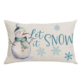 WENIANRU Blue Quote Let It Snow Snowflakes White Snowman Winter Home Sofa Chair Bed Decoration Lumbar Pillowcase Cotton Linen Decorative Throw Pillow Cover Case Rectangular 12 x 20 Inches