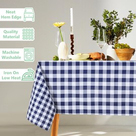 ABCCANOPY 2 Pack Rectangle Polyester Tablecloth 60 x 102 Inch Checkered Indoor Outdoor Stain-Resistant Washable Heavy-Duty Fabric Table Cover Elegant Home Decor Navy Blue and White Gingham