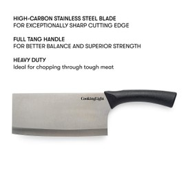 Cooking Light Heavy Duty Chopper Multipurpose, Ergonomic Handle, Butcher Knife, High Carbon Stainless Steel Blade, 7 Inch Meat Cleaver, Black