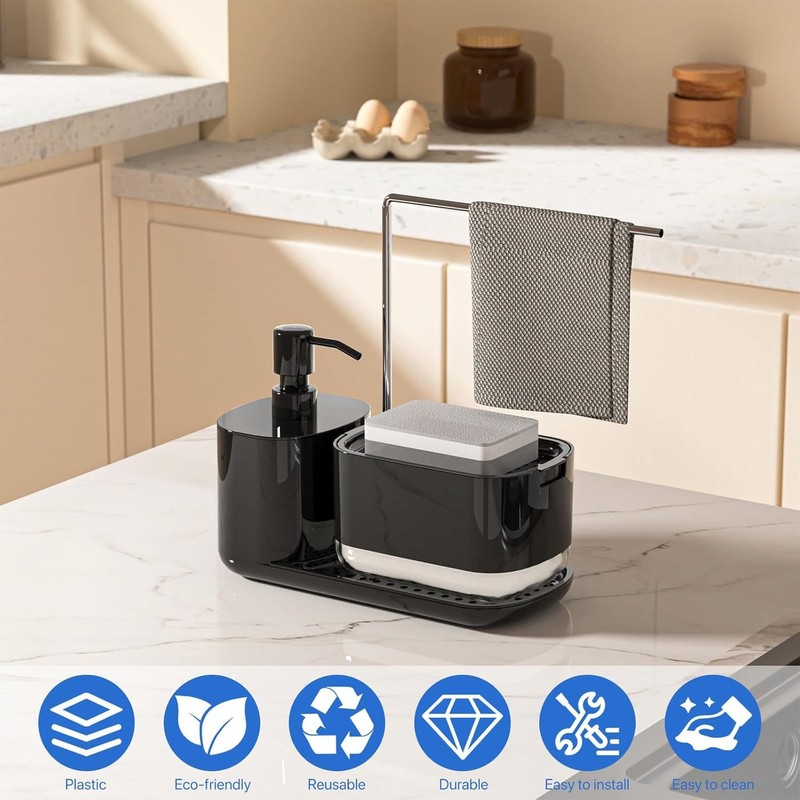 BEANPRECOY Hand and Dish Soap Dispenser Set for Kitchen, 4-in-1