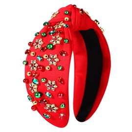 YAHPERN - Diadema de Navidad para mujer, accesorios de Navidad, árbol de Navidad, copo de nieve, diadema anudada con nudo superior de vidrio