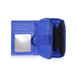 Ladies Soft Real Nappa Leather Handmade Clutch Small Purse with Multi Credit Card Wallet with Zip Up Coin Compartment (Blue)