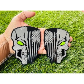 Badge Addictz Skull Flag Emblem Badges With Lime Green Eyes Set Of 2 New Badge Addictz