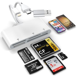 (2024 Newest Model) Memory Card Reader, 5 in 3 Lightning, Type-C, USB to SD, TF (Micro SD), MS/XD, CF Card Reader, OTG Compatible, High Speed, Two-Way Transfer, No Settings Required, Compatible with