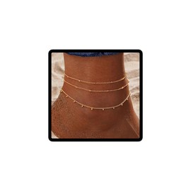 Caiguoer 3 Pcs Boho Gold Anklet Layered Adjustable Ankle Bracelet Beach Summer Foot Jewelry Chain for Women and Girls