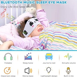 CestMall Bluetooth Sleep Mask, CestMall Sleep Eye Mask with Wireless Headphones Blackout Sleep Headphones Headband Music Sleeping Bluetooth Headband Birthday X-mas Gift for Children Boy Girl Travel Nap (Black)