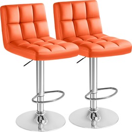 Furmax Bar Stools Modern Pu Leather Swivel Adjustable Hydraulic Bar Stool Square Counter Height Stool Set of 2 (Orange)