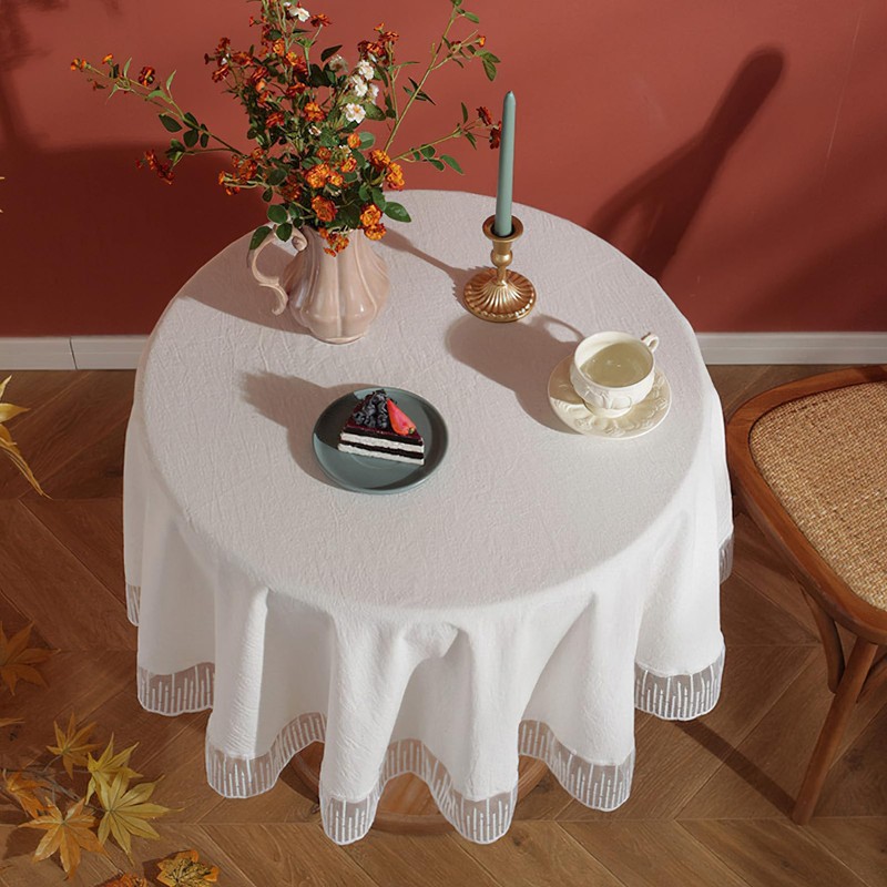 rismart Cotton Round Table Cloths Four-Season Table Cover Decor Tablecloth