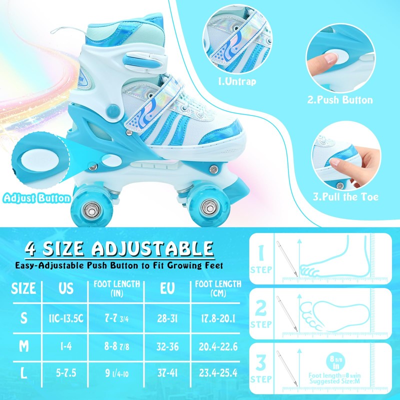SMOOJOY Roller Skates for Girls Kids Boys,4 Size Adjustable Indoor
