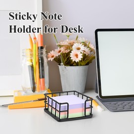 OWLMATE Sticky Note Holder, Metal Sticky Note Holder 3.54 x 3.54x1.77 Square Black Sticky Note Dispenser Holder for Desk Office Dorm (Black)