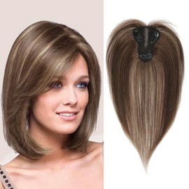 ISTGIFT Hair Toppers for Women Real Human Hair, Bangs Hair Clip 360° 3D Cover no Bangs Hair Extensions, Hair Topper Hair Pieces for Women (Honey Blonde Mixed Light Brown)